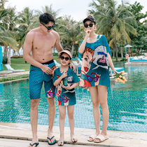 A family of three parent-child swimsuit mother and daughter family dress thin size sports swimsuit children split three-piece Conservative