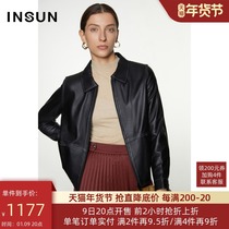 Enshang Coe 2021 autumn and winter New Fashion simple urban square collar locomotive black leather sheepskin leather jacket short coat