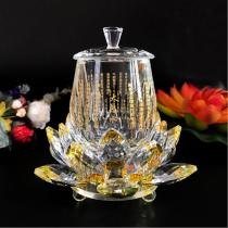 Buddhist supplies Dharma utensils Buddha utensils Great Compassion Mantra Lotus holy water cup Transparent glass Crystal water supply cup Water purification Cup for Buddha