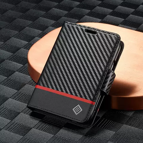 Carbon Fiber Color Block Flip Card Stand iPhone Case for iPhone Duo Fold