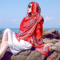 Vintage ethnic style scarf womens spring and summer sunscreen towel scarf sunscreen beach towel Oversized shawl women
