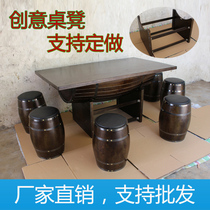 Custom oak barrel barrel table stool Living room coffee table Dining table Dining table Dining table Bar round barrel table Household