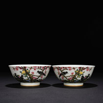 Qingyong Zheng Enamel Color magpie Plum Blossom Grain Bowl