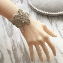 New hand-sewn rhinestone wrist flower Bride wedding accessories stage performance armband ribbon wrist ornaments