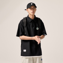 Male way Summer Japanese lapel embroidery text round neck cotton short sleeve T-shirt male tide student couple polo shirt TEE