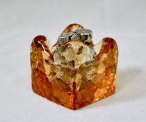 UK Amber◇Vintage Collection Gorgeous 1970s Amber Crystal Glass Table Gas Lighter