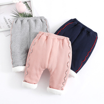 Girls winter pants plus cotton plus velvet thick bottoming outside wear baby pants big pp warm crotch casual baby cotton pants