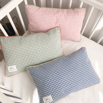 Korean blue powder green plaid insert edging cotton fabric Baby sleeping pillowcase pillow can be customized size