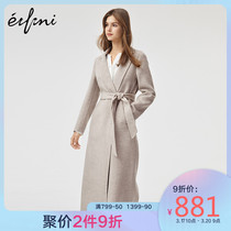 Evelie woolen overcoat women's new autumn clothes Korean version 100% wool long knee length double faced woolen overcoat women