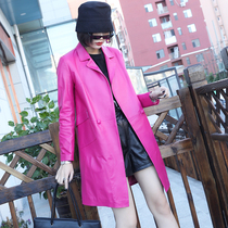 Europe Station 2021 Fall Winter New Leather Leather Women's Middle School Long Sheepskin Coat Slim Skinny Single Leather Coat