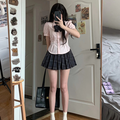 taobao agent When the age of Tokyo, JK shirt girl school for Japanese uniform college style top, commute solid color waist short -sleeved shirt