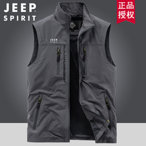 JEEP JEEP quick-drying vest mens autumn and winter outdoor loose size casual middle-aged multi-pocket vest custom logo