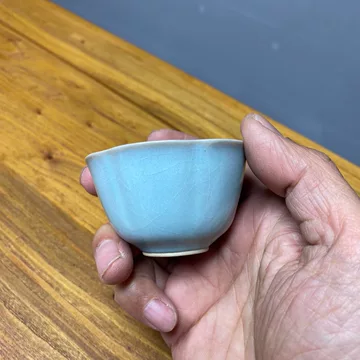 旧藏 汝窯青緑釉 葵口花口杯 二客組 中国陶磁 CL0474 2026年最新