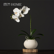 New Chinese style simulation flower white phalaenopsis suit art living room ceramic vase fake flower classical flower arrangement decorative ornaments