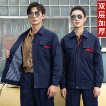 Autumn and winter double-layer overalls set men wear-resistant thickened auto repair tooling electrical labor protection clothing Labor Factory clothing customization