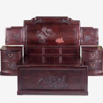 Red Wood Furniture Zambia Blood Sandalwood Solid Wood Full Solid Wood Mandarin Duck Lotus Double Bed 1 8 m Bedroom storage Large bed