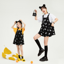 Pro-child dress Black children cartoon printed back with pants Summer new loose Slim Mother Girl Girl Wide Leg Pants