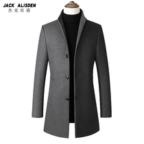 Stand collar woolen coat mens mid-length windbreaker non-cashmere woolen coat large size spring and autumn casual tops