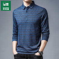 Mullinson lapel polo shirt men autumn 2021 new middle-aged business casual long sleeve T-shirt stripes on clothes
