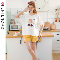 Fenteng short-sleeved pajamas womens summer pure cotton thin cartoon girlfriends Xinjiang cotton home clothes new two-piece set