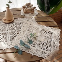  American cotton and linen tablecloth placemat Crochet lace hollow pastoral solid color cover towel tablecloth shooting background sermon