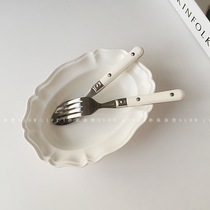 ins Korean style same cream white stainless steel fork spoon tableware dessert cake fork spoon childrens fork spoon 8354
