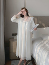 Fairy White Pajamas Long Sleeve Princess Nightdress Spring Retro Palace Wind Modal Sweet Lace Ruffle Long Dress