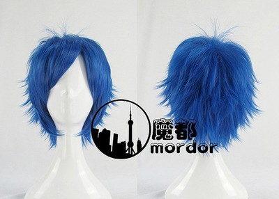 taobao agent Anime cosplay wig Blue 35cm/18inch Short hair Vocaloid kaito