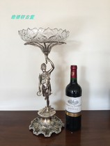 Western antique silverware] British 1846 large silver-plated ancient Roman grain goddess statue crystal fruit plate