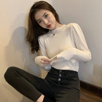 Round neck bubble sleeve base shirt women inside autumn and winter Foreign color knitted top long sleeve slim sweater 2021 autumn and winter