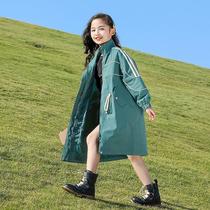 Girls autumn windbreaker jacket mid-length 2022 Korean version of the new foreign style medium and large childrens coat spring and autumn tops for women