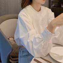 2022 Spring new Dont-to-coat retro port Taste Superior Lantern Bubble Sleeveless White Long Sleeve Shirt Woman