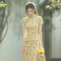 2021 summer new young Chinese style improved cheongsam floral cotton linen girl retro temperament dress