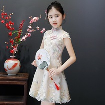 Girls improved version of cheongsam spring and summer childrens Tang suit Chinese style guzheng performance dress little girl foreign style dress