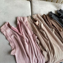 Day single thin suede warm vest female plus suede tight fit oversized elastic V collar lace vest slapped undershirt