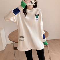 Pregnant woman t-shirt pure cotton long sleeve T mid-length blouses jacket spring and autumn clothing slim fit big code woman dress with dress tucked ass