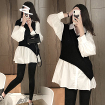 Pregnant womens shirts fake two pieces of spring and autumn pregnant women loose skinny tops long autumn loose fashion out autumn