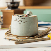 Customized Japanese cute cat ceramic cup handmade coffee cup with saucer cartoon fun water Cup