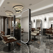  Net celebrity barber shop double-sided mirror against the wall Hair salon special hair salon wall-mounted vertical hair cutting mirror led with light