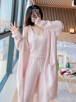 The beauty of the flower Chao soft cotton European and American style pajamas womens autumn and winter three-piece thick cardigan knitting