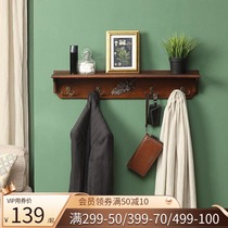 American solid wood shelf shelf Word partition on the wall log coat rack Wall hanging Nordic row hook hanger
