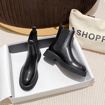 Buy is to earn ~ Chelsea boots female thick soles increased Martin boots leather British black smoke tube short boots