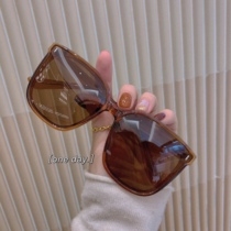  2021 new trendy Korean brown square big frame ins sunglasses womens polarized sunglasses big face avant-garde