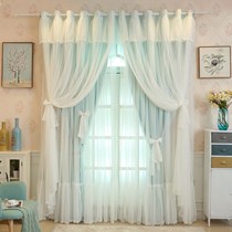  Bay window bedroom curtains finished warm high-end princess style full shading living room Korean pastoral lace dream gauze curtain