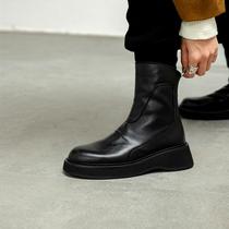 Fashion simple 2021 autumn and winter New all cowhide thick sole 3cm Chelsea boots round head British leather boots