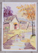 Xidian landscape painting 4 Water powder landscape River old house Jiangxi Anhui Autumn landscape Gouache landscape sketching works