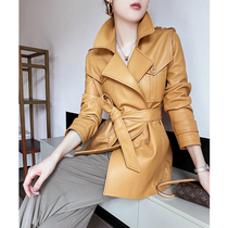 Designer 2021 New sheepskin leather leather women long trench coat lace-up casual fur coat