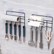 2021 kitchen linen rack for kitchen with a large number of holes hanging wall storage rack cling film rag spatula storage rack
