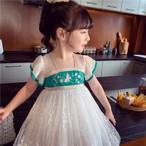 Girls Hanfu skirt summer dress little girl dress 2021 new foreign style lace retro style childrens princess dress
