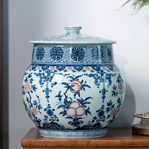 Hand-painted blue and white porcelain tea pot ceramic large Puer Jingdezhen tea storage tank household loose tea sealing tank